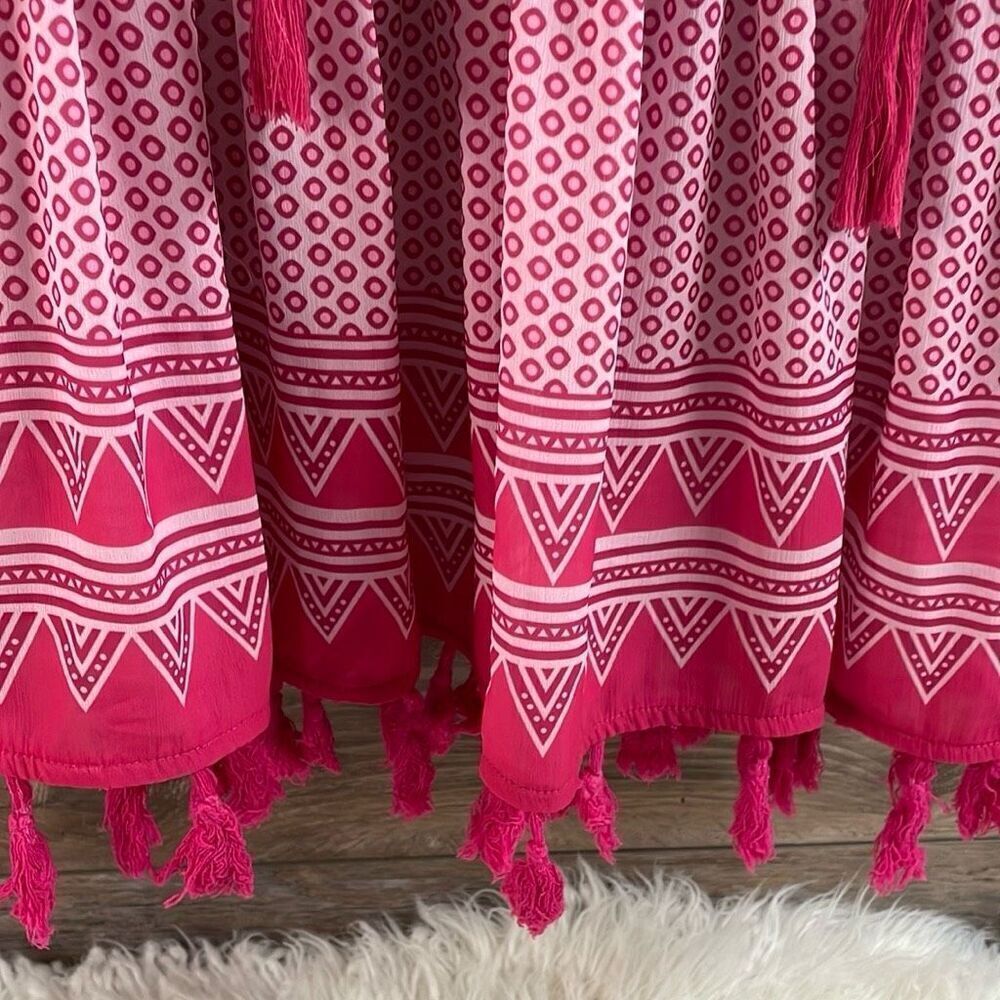 CZ COLLECTION BY CEZELE Womens Tassel Boho Dress Swimcover Sz Small Pink White - Picture 8 of 12